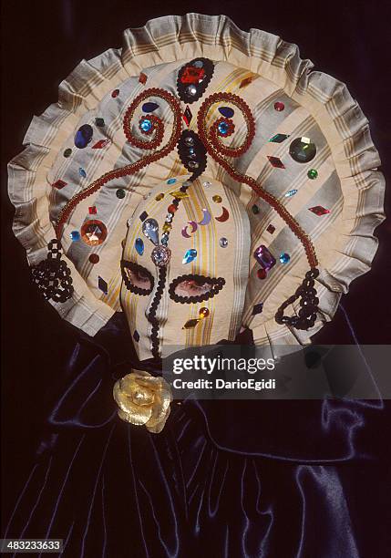 woman wearing particular venetian mask: velvet, precious fabric with stones - 1960 hurricane donna stock pictures, royalty-free photos & images