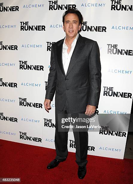 Actor Nicolas Cage attends a screening of "The Runner" at TCL Chinese 6 Theatres on August 5, 2015 in Hollywood, California.