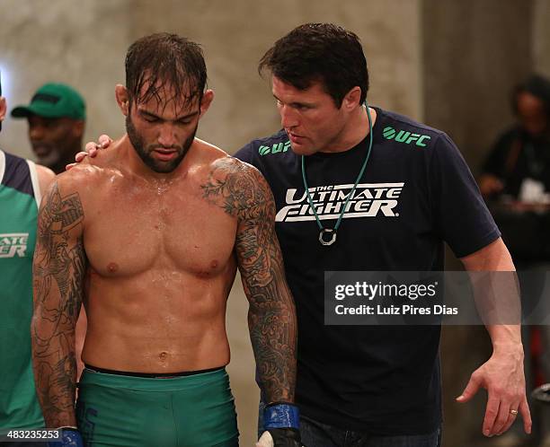 Team Sonnen fighter Guilherme de Vasconcelos is consoled by coach Chael Sonnen after Guilherme was defeated by Team Wanderlei fighter Ricardo Abreu...