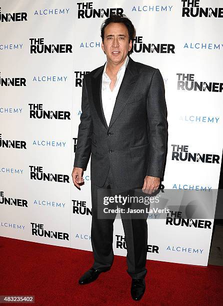 Actor Nicolas Cage attends a screening of "The Runner" at TCL Chinese 6 Theatres on August 5, 2015 in Hollywood, California.