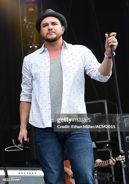 Frontman Mike Eli of the Eli Young Band rehearses for ACM Presents: Superstar Duets at Globe Life Park in Arlington on April 17, 2015 in Arlington,...