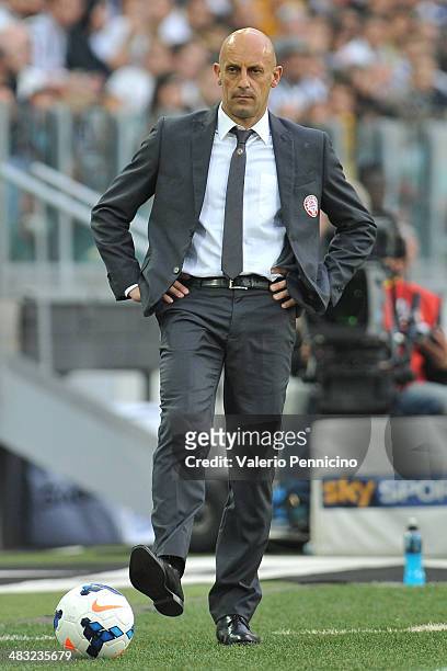 Livorno Calcio head coach Domenico Di Carlo looks on during the Serie A match between Juventus and AS Livorno Calcio at Juventus Arena on April 7,...