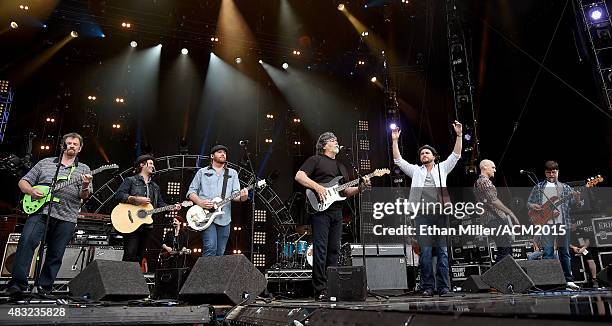 Guitarist Jeff Cook of Alabama, musician Chris Thompson and guitarist James Young of the Eli Young Band, singer/guitarist Randy Owen of Alabama,...