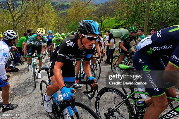 Peter Kennaugh of Great Britain and Team Sky heads up the Alto de Lazkaomendi during the Stage One of Vuelta al pais Vasco 2014 on April 7, 2014 in...