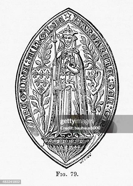 seal with scepter of margaret, queen of edward i engraving - a cross necklace stock illustrations