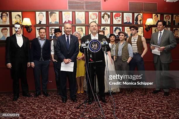 Producer Harvey Weinstein , U.S. Senator Charles E. Schumer, Nick Scandalios, chairman of the Broadway League and executive vice president of the...