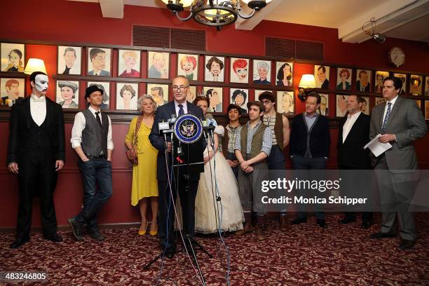 Senator Charles E. Schumer , Nick Scandalios, chairman of the Broadway League and executive vice president of the Nederlander Organization producer...