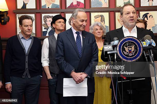 Senator Charles E. Schumer and producer Harvey Weinstein attend U.S. Senator Charles E. Schumer announces his campaign to give Broadway and live...