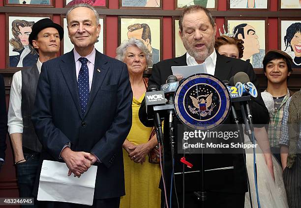 Senator Charles E. Schumer and producer Harvey Weinstein attend U.S. Senator Charles E. Schumer announces his campaign to give Broadway and live...