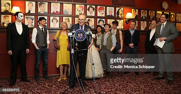 Senator Charles E. Schumer , Nick Scandalios, chairman of the Broadway League and executive vice president of the Nederlander Organization producer...