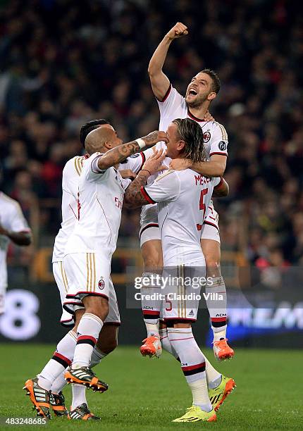 Adel Taarabt of AC Milan celebrates scoring the first goal during the Serie A match between Genoa CFC v AC Milan at Stadio Luigi Ferraris on April 7,...
