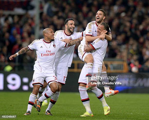 Adel Taarabt of AC Milan celebrates scoring the first goal during the Serie A match between Genoa CFC v AC Milan at Stadio Luigi Ferraris on April 7,...