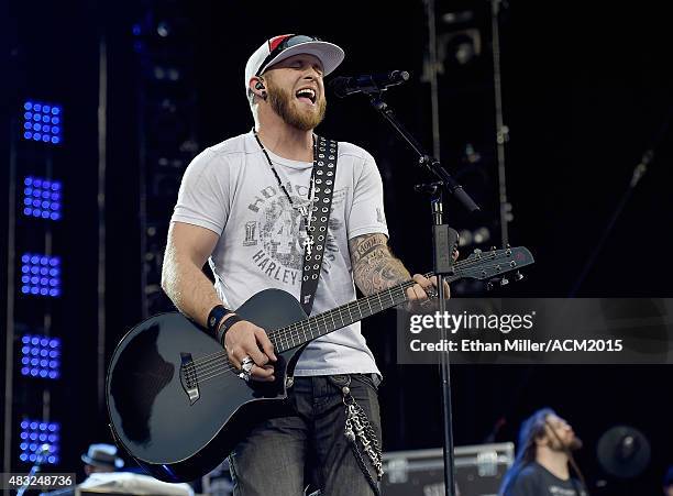 Recording artist Brantley Gilbert rehearses for ACM Presents: Superstar Duets at Globe Life Park in Arlington on April 17, 2015 in Arlington, Texas.