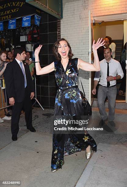 Personality Kristen Schaal exits following the final taping of "The Daily Show With Jon Stewart" on August 6, 2015 in New York City.