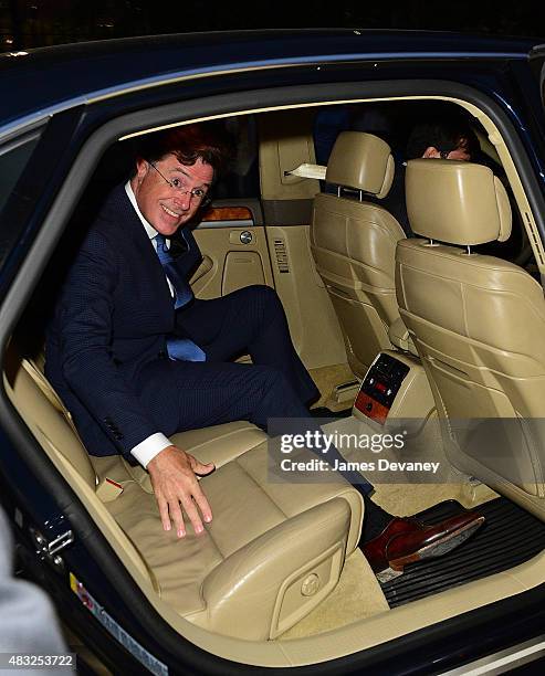 Stephen Colbert leaves "The Daily Show With Jon Stewart" at the Daily Show Building on August 6, 2015 in New York City.