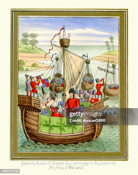 froissart's chronicles - isabella of france voyage to england - caravel stock illustrations