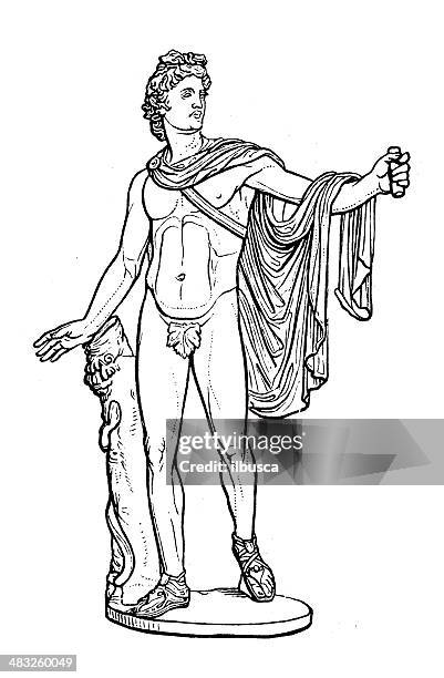 stockillustraties, clipart, cartoons en iconen met antique illustration of apollo of the belvedere (pythian apollo) - apollo