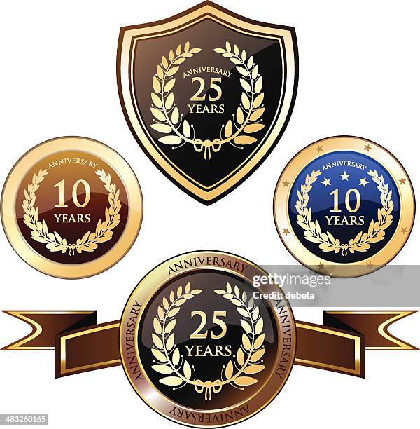 anniversary heraldry badges - 10th anniversary stock illustrations