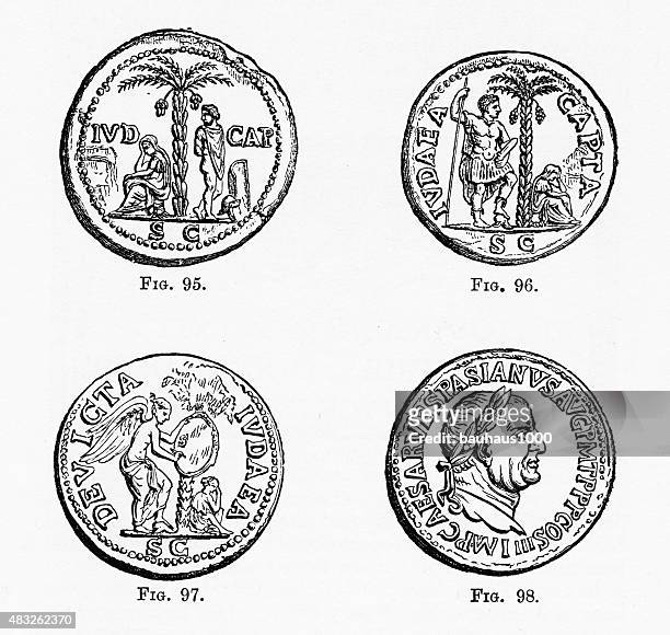 ilustrações, clipart, desenhos animados e ícones de romano antigo e grega com christian simbolismo engraving moedas - século xix