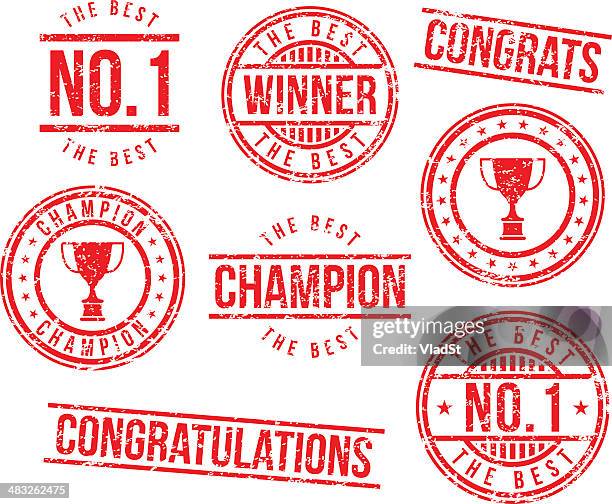 rubber stamps - champion - sports trophy stock illustrations