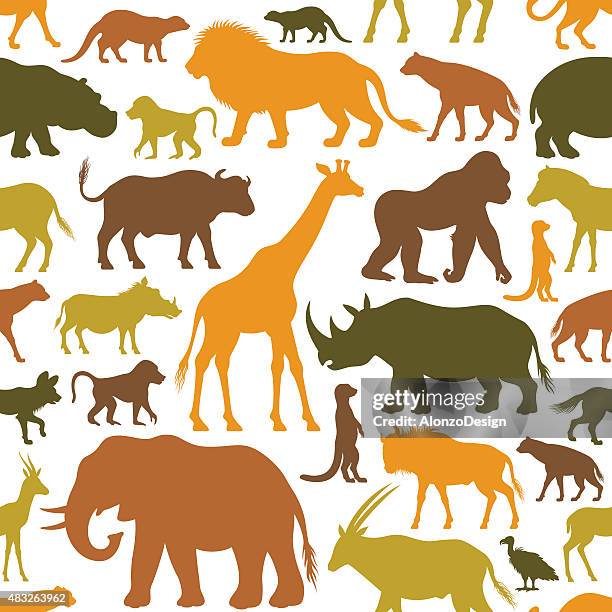 stockillustraties, clipart, cartoons en iconen met african animals pattern - safari animals