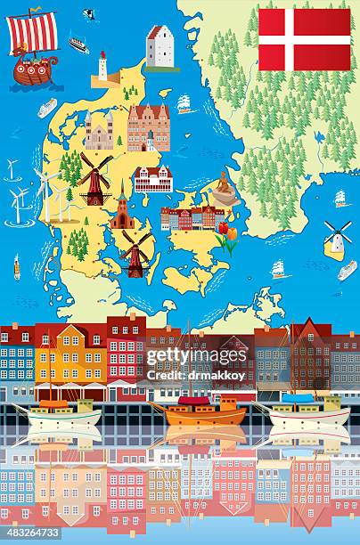 stockillustraties, clipart, cartoons en iconen met cartoon map of denmark - copenhagen