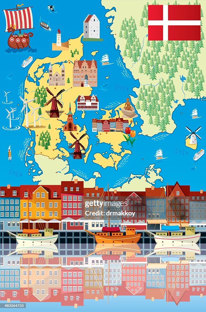 Cartoon map of Denmark