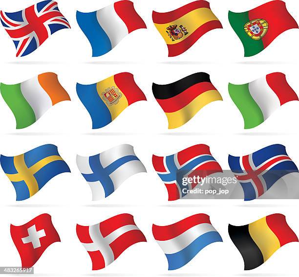 flying flags-westliche und nordeuropa-routen - dänische flagge stock-grafiken, -clipart, -cartoons und -symbole