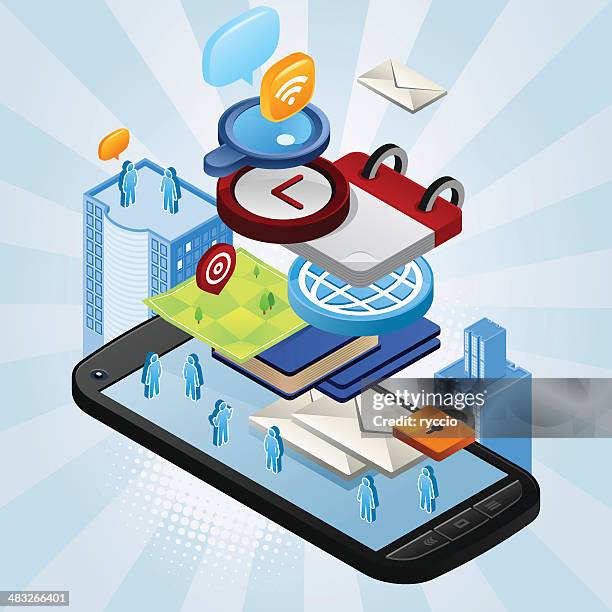 app multitasking city on mobile phone - privacy settings stock illustrations