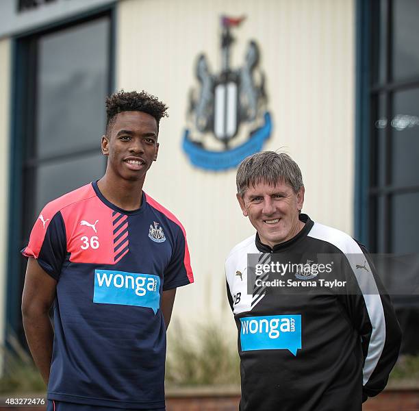 New Signing Ivan Toney poses for photo with football development manager Peter Beardsley during a photocall at The Newcastle United Training Centre...