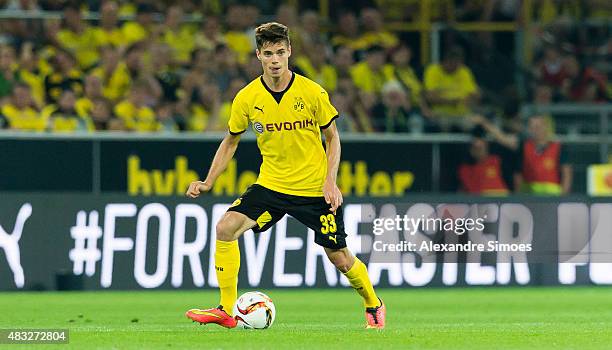 Julian Weigl of Borussia Dortmund runs with the ball during the UEFA Europa League: Third Qualifying Round 2nd Leg match between Borussia Dortmund...