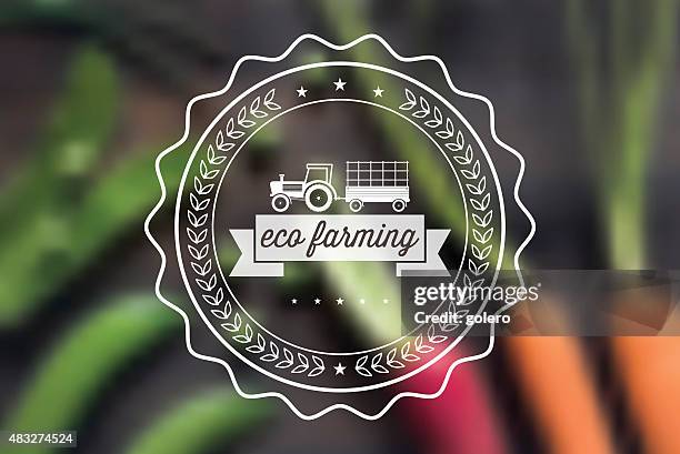 eco farm vector symbol on blurred vegetable background - blurred farm background stock illustrations