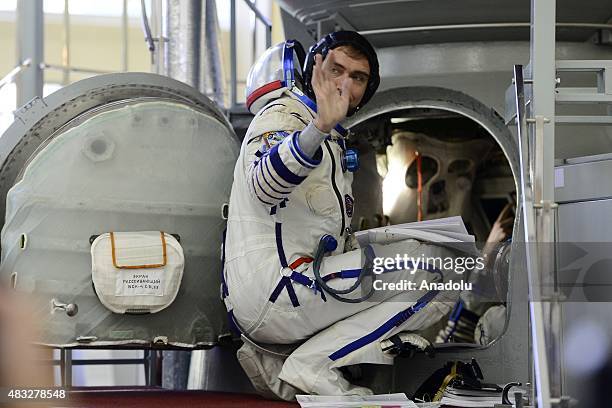 Russian cosmonaut Sergei Volkov seen during Members of the main preparation crew of the 45/46 expedition to the International Space Station ISS, pose...