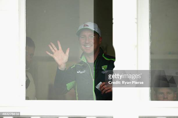 Brad Haddin of Australia looks on from the change rooms during day two of the 4th Investec Ashes Test match between England and Australia at Trent...