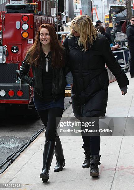 Shailene Woodley is seen on the set of "The Amazing Spider-Man 2" with producer, Laura Ziskin on February 26, 2013 in New York City.