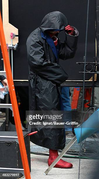 Andrew Garfield is seen filming "The Amazing Spider-Man 2" on February 25, 2013 in New York City.