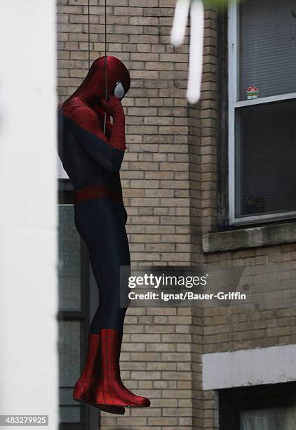 Andrew Garfield is seen filming "The Amazing Spider-Man 2" on February 25, 2013 in New York City.