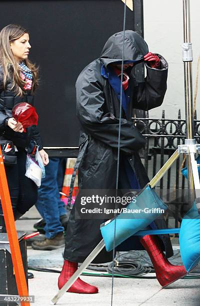 Andrew Garfield is seen filming "The Amazing Spider-Man 2" on February 25, 2013 in New York City.