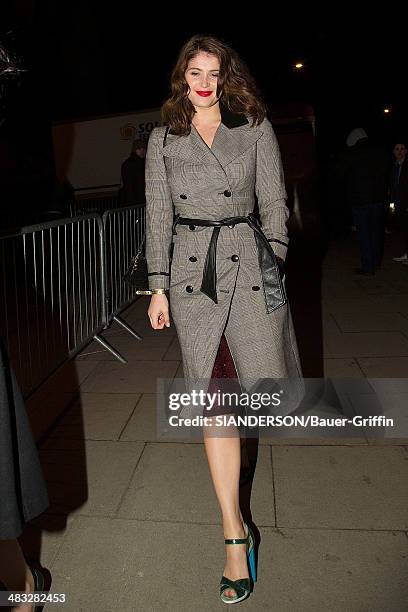 Gemma Arterton is seen arriving for Justin Timberlake concert on February 20, 2013 in London, United Kingdom.