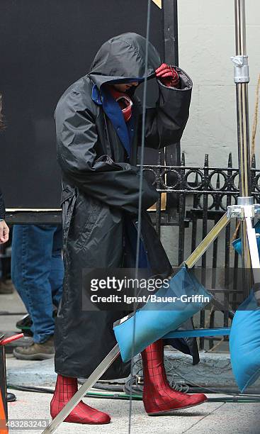Andrew Garfield is seen filming "The Amazing Spider-Man 2" on February 25, 2013 in New York City.