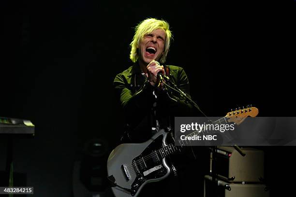 Episode 0029 -- Pictured: S?ren Hansen of musical guest New Politics performs on April 7, 2014 --