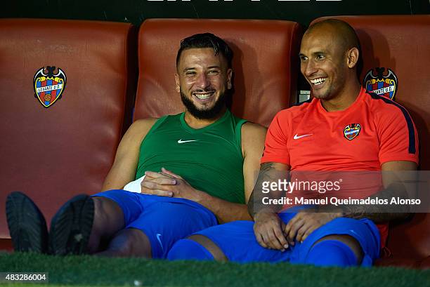 Rafael Martins and Nabil Ghilas of Levante smiles before a Pre Season Friendly match between Levante UD and Villarreal CF at Ciutat de Valencia...