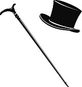 Top Hat and Cane Icon Silhouette