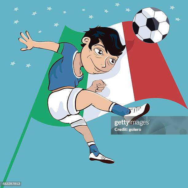 italian soccer player - kicking-soccer-ball-clip-art stock illustrations
