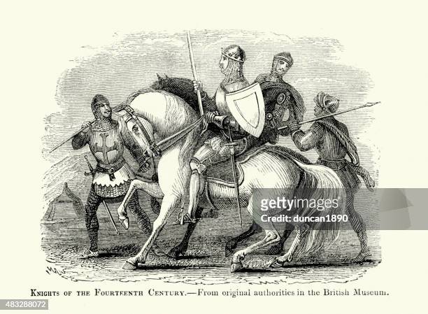 knights of the fourteenth century - hundred years war stock illustrations
