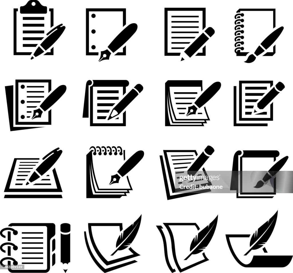 Notebook and Pen black & white vector icon set