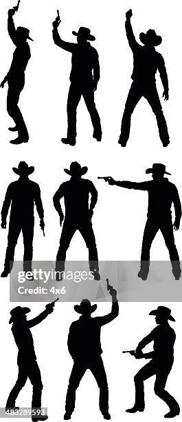 illustrazioni stock, clip art, cartoni animati e icone di tendenza di cowboy con pistola - cowboy gun