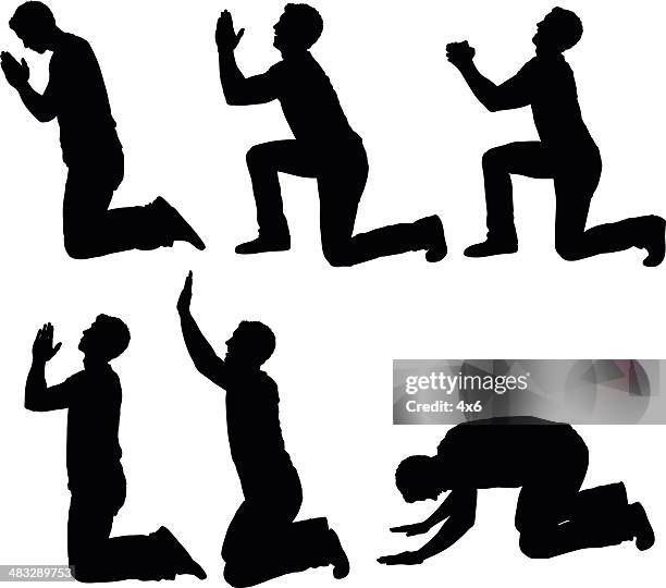 man in different praying poses - praying stock illustrations