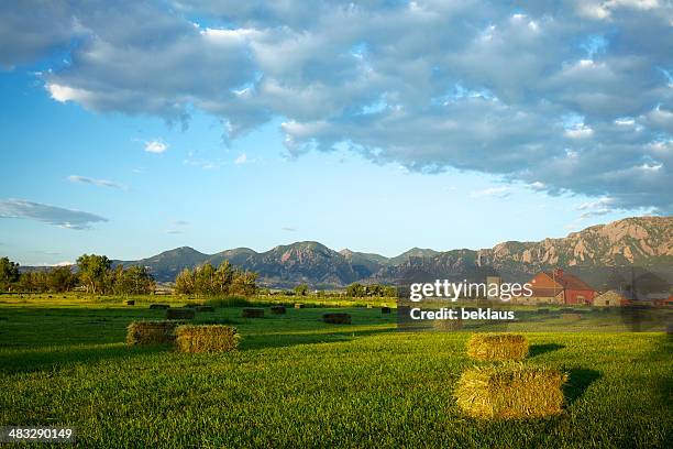 rote scheune bei sonnenaufgang - american ranch landscape stock-fotos und bilder