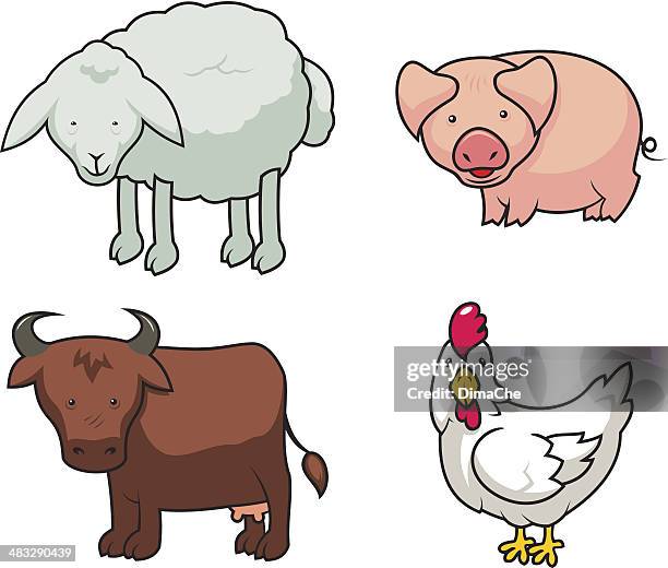 funny farm tiere set - ferkel stock-grafiken, -clipart, -cartoons und -symbole